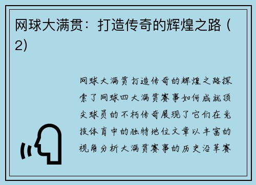 网球大满贯：打造传奇的辉煌之路 (2)